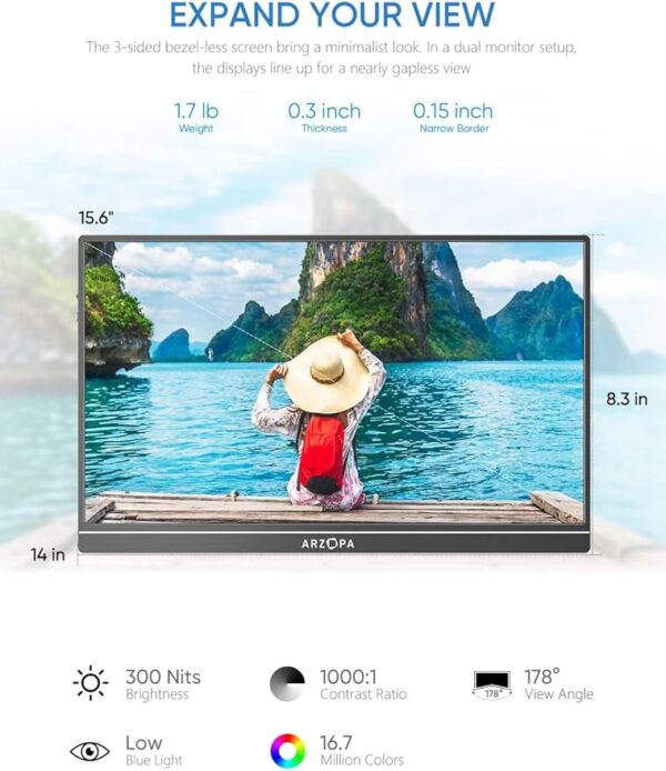 ARZOPA Portable 15.6'' 1080P FHD Laptop Monitor - Image 2