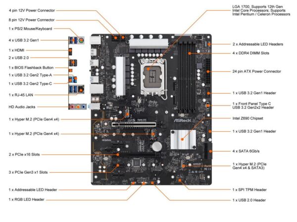 ASRock Z690 Phantom Gaming 4 LGA 1700 Intel Motherboard - Image 2