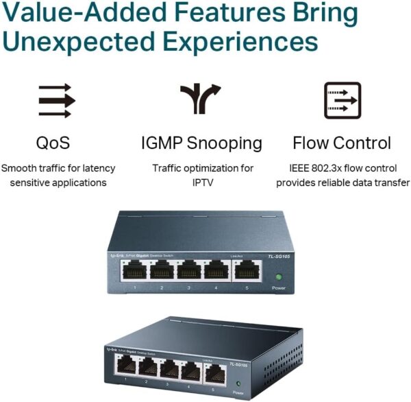 TP-Link TL-SG105, 5 Port Gigabit Unmanaged Ethernet Switch - Image 3